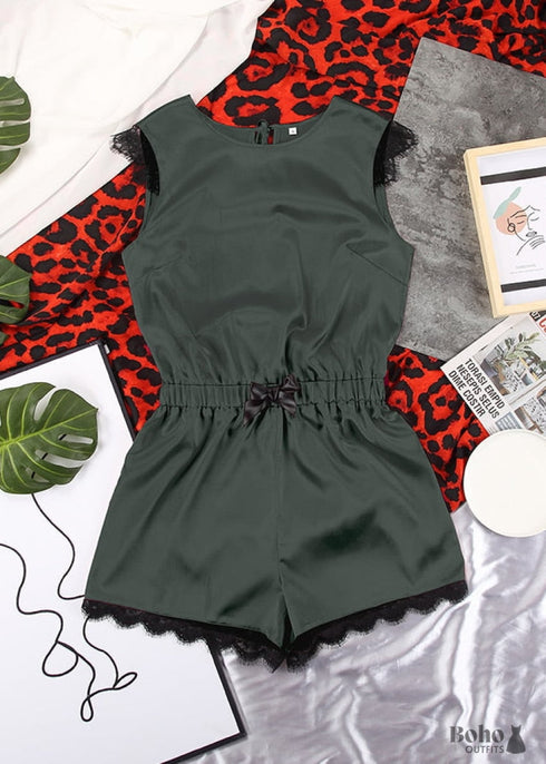 Boho Sleepwear, Pajamas Set, PJ Satin Jeanne Black and Pink